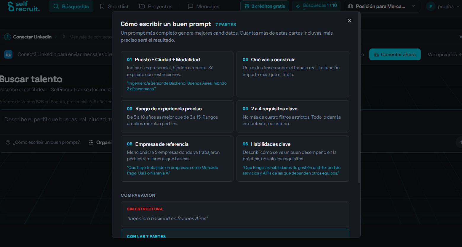 La guía de prompt, disponible siempre debajo de la caja.