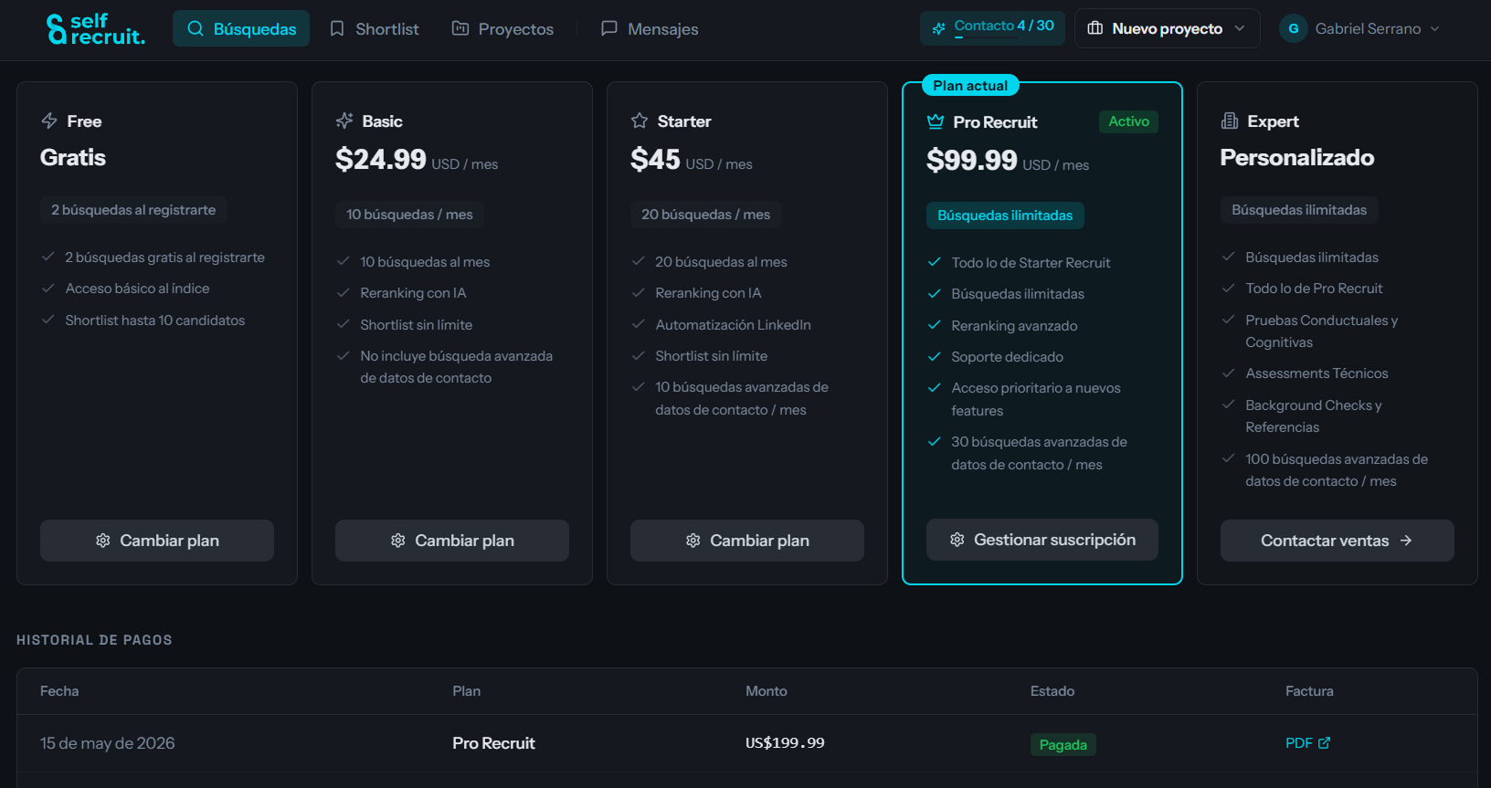 La pantalla de Facturación, con el plan activo y el consumo del período.
